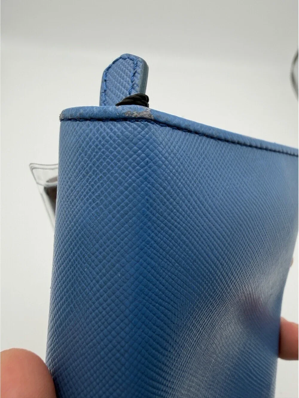 Authentic PRADA Blue Saffiano Leather Women Long Wallet Bow COA